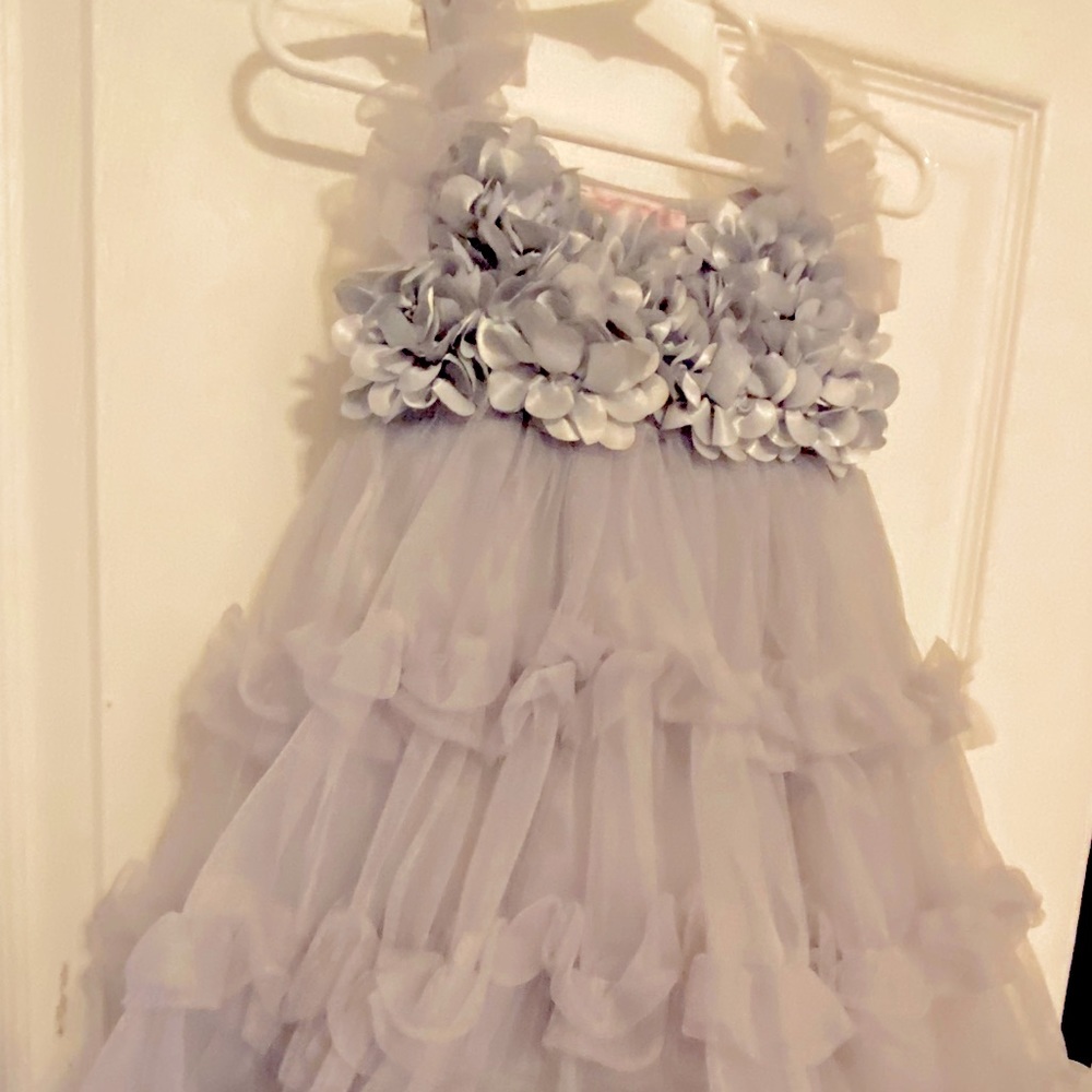 Popatu Girls Sleeveless Tulle/floral top, Silver/Gray party dress NWOT size 2/3T